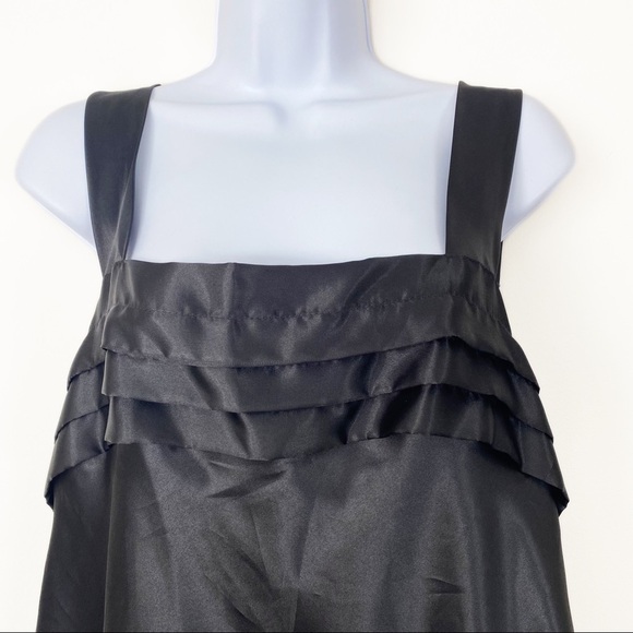 VINTAGE 80s 90s LUCIE ANN Black Silky Satin Pleated Lingerie Cami Tank Top 2X - Picture 2 of 6